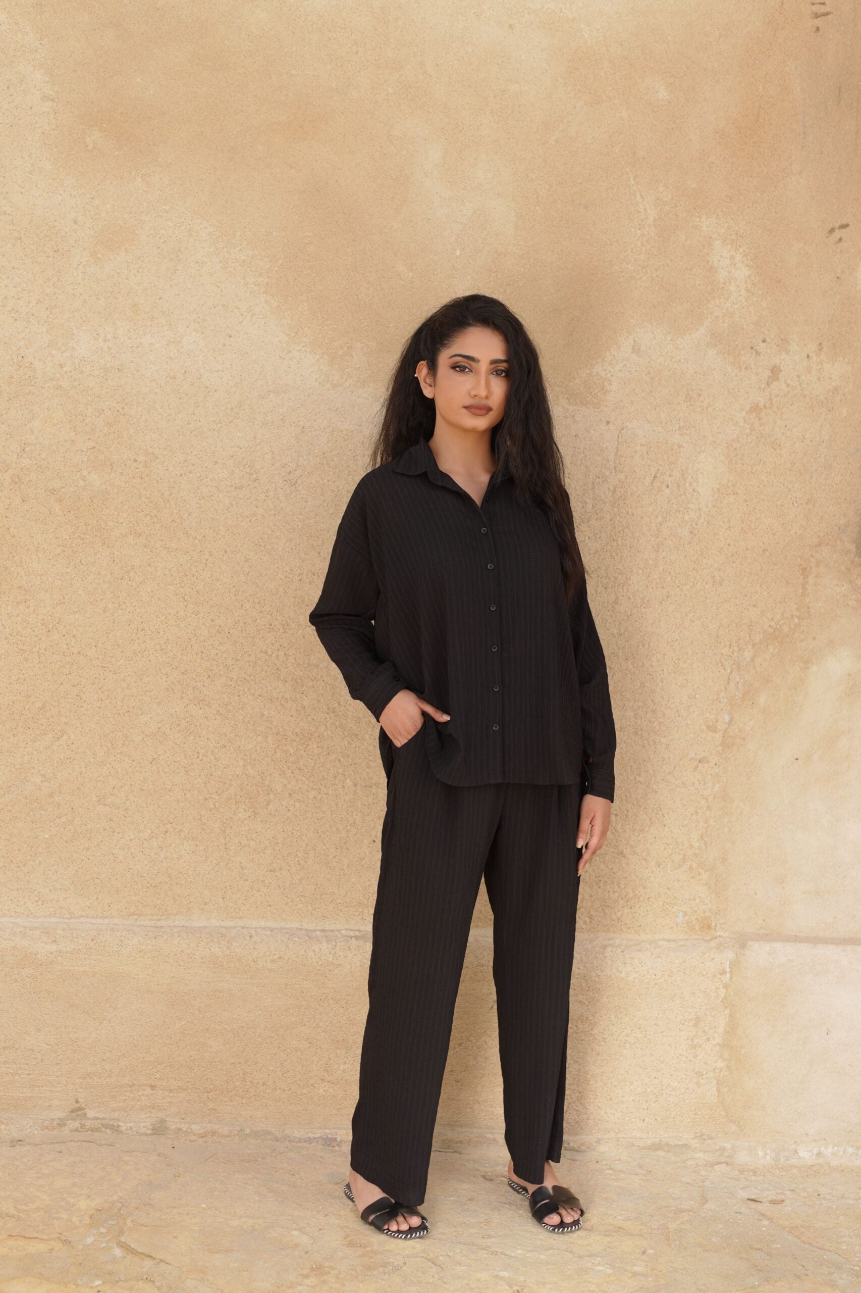Waffle Co-Ords in Black-Her